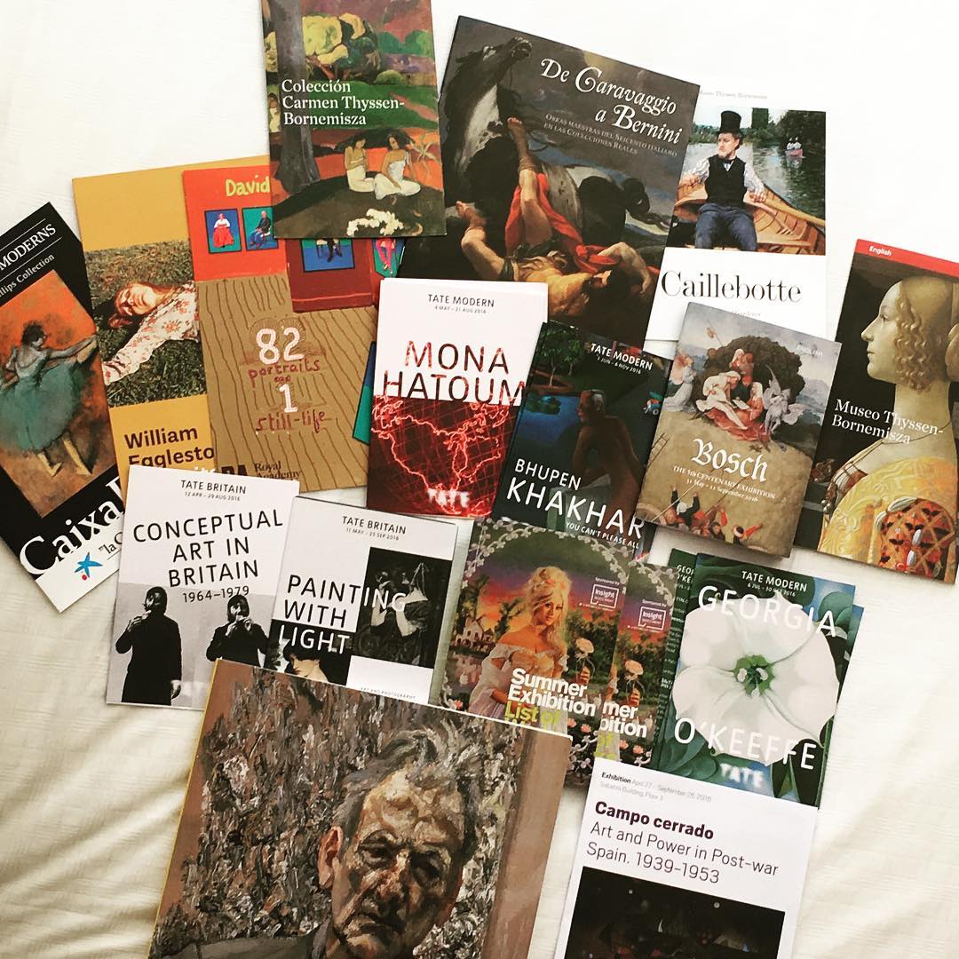 London -> Madrid 2016 #artexhibitions #monahatoum #bhupenkhakhar #bosch #caravaggio #caillebotte #georgiaokeefe #davidhockney #royalacademy #summerexhibition #impressionists #painterspaintings #freud #vandyck #postwarspain