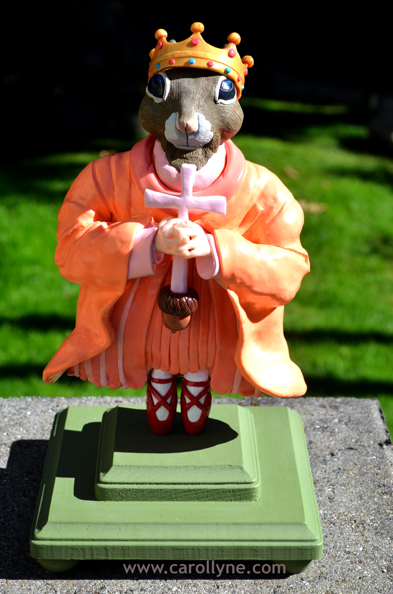 Saint Squirrel: Protecting You 'Cause You're Nuts. Polymer Clay Sculpture.