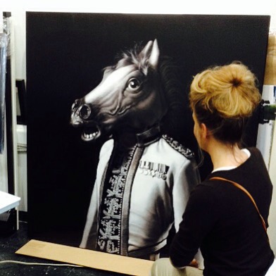 Skinner's Horse getting photographed by Terry Zlot at #theprintlab #horse #mask @archiemcphee @zoomar #regiment #carollyne #carollyneyardley #art #popsurrealism #surrealism #canadianart #seattle #vancouver #yyj #toronto #painting