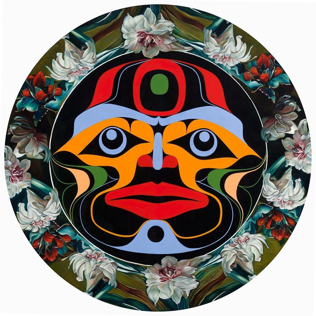 Full Moon tonight! Moon Mask, oil and acrylic on panel, 36" diameter, 2017 by Rande Cook and Carollyne Yardley upcoming exhibition Shapeshifting Fazakas Gallery Vancouver, BC April 27 - May 27, 2017. Opening reception April 27 5-8, pm @fazakasgallery @ola_randelini @carollyneyardley #randecook #carollyneyardley #carollyne #shapeshifting #moonmask #moon #canadianart #curator #nycart #arttoronto #seattleart #yyj #northwestcoast #northwestcoastmask #collaboration