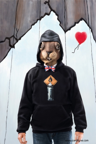 Banksy Squirrel Character with Mask, Pigment prints on cotton paper, 24 x 36, 2013