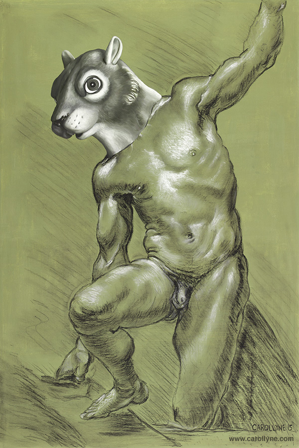 Male Figure Drawing Squirrel: What If You Couldn't 'Cause You're A Girl? oil on wood panel, 24 x 36, 2015