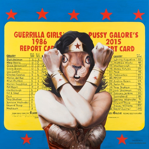 Guerrilla Squirrel (after Guerrilla Girls and Pussy Galore) 48" x 48" Oil on panel 2015