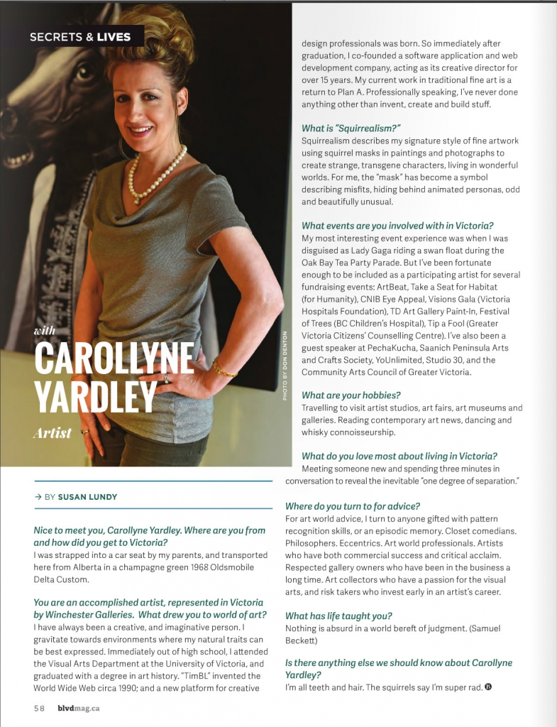 Carollyne Yardley featured: Secrets and Lives by Susan Lundy, Boulevard Magazine, pg. 58, Sept 2015.
