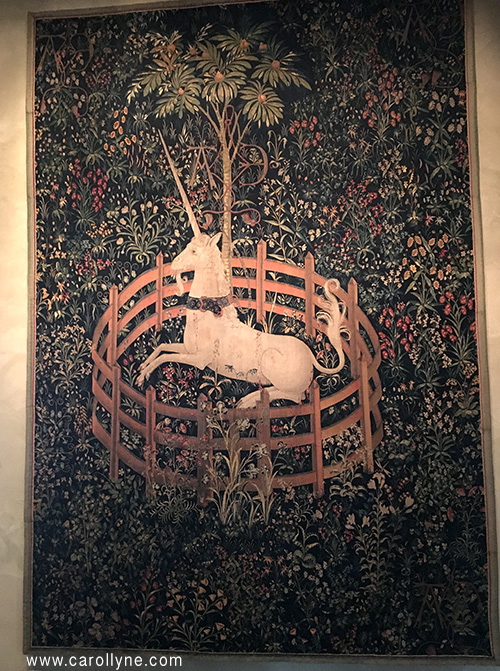 The Unicorn in Captivity, ca. 1495–1505 South Netherlandish Wool warp, wool, silk, silver, and gilt wefts; 12 ft. 1 in. x 8 ft. 3 in. (368 x 252 cm) The Metropolitan Museum of Art, New York Gift of John D. Rockefeller Jr., 1937 (37.80.5)