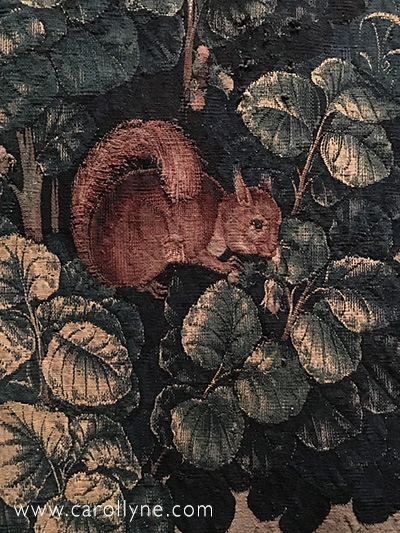 Squirrel in a Hazelnut Tree. Details from the Unicorn is Killed and brought to the Castle, the sixth tapestry of the series, The Hunt of the Unicorn. Probably 1500's. The Met, Cloisters Collection, Gift of John D. Rockefeller, Jr., 1937