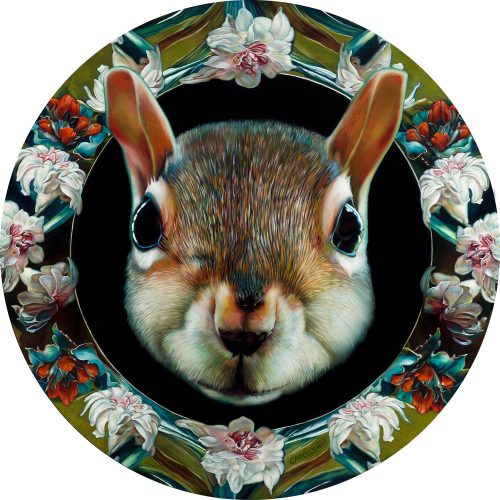 Moon Squirrel, 36" diameter, oil on panel, 2017.