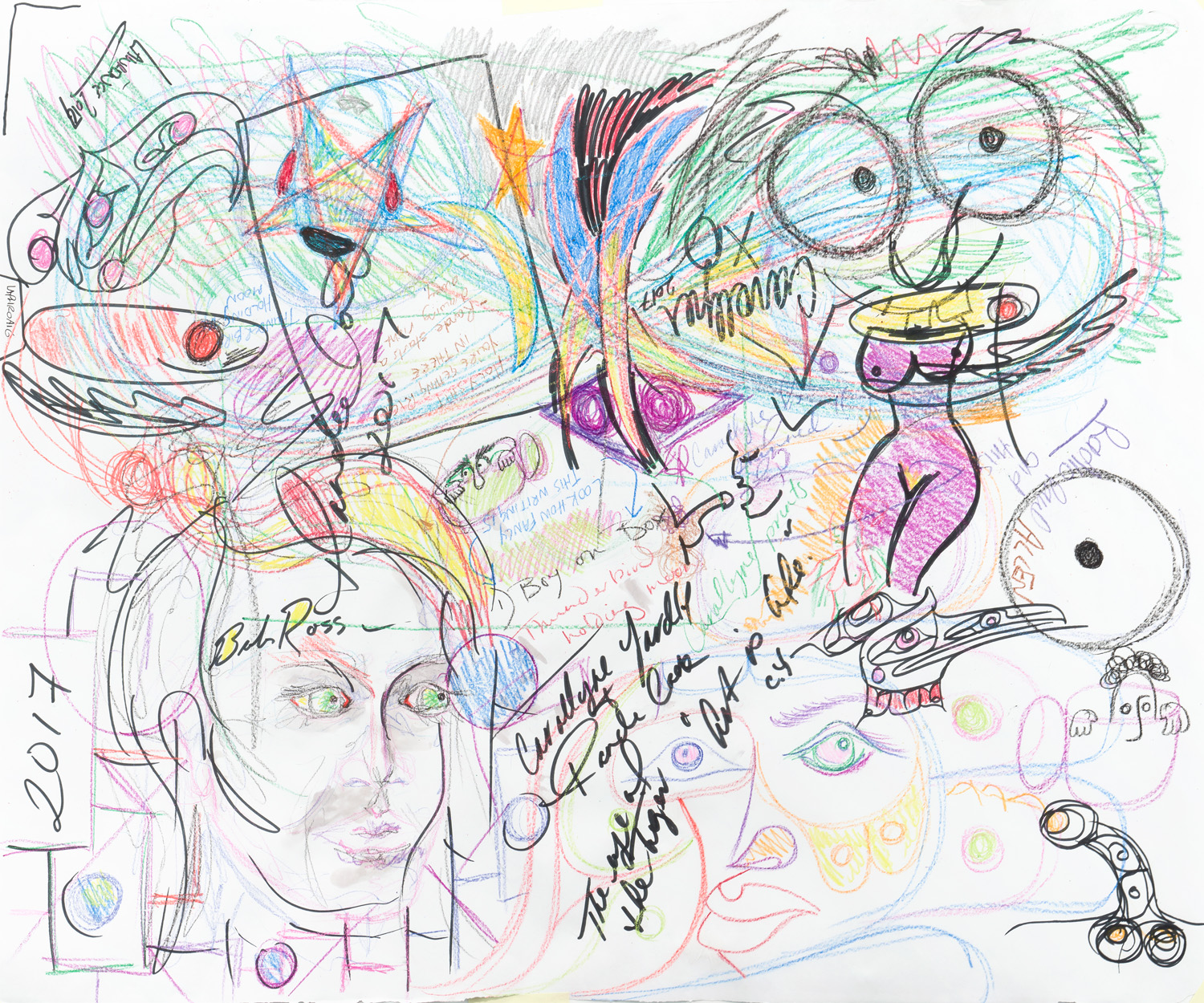 Collaboration Planning Document, 2017, Rande Cook and Carollyne Yardley, Crayon on paper, 36” x 28”