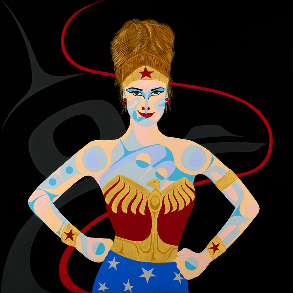 Carollyne: Raven Wonder Woman 36” x 36” Acrylic on canvas 2017 Rande Cook