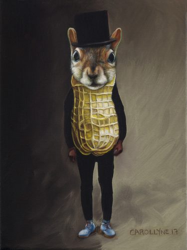 Mr Peanut Squirrel aka Vincent Trasov, 9" x 11" oil on canvas, 2017. Exchange with Vincent Trasov