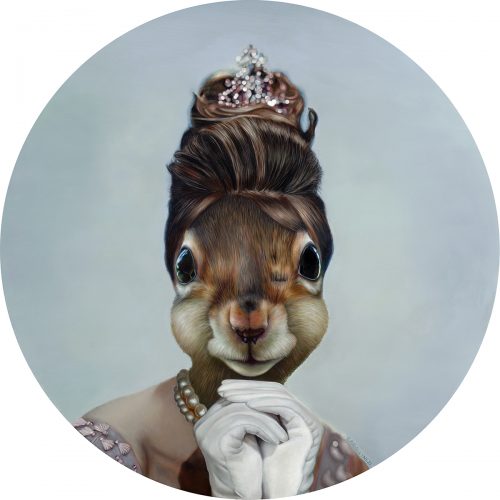 Audrey Squirrel 2 (Commission), 36” diameter, oil on panel, 2021