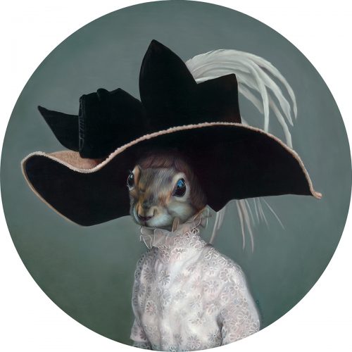 Audrey Squirrel 1 (Commission), 36” diameter, oil on panel, 2021