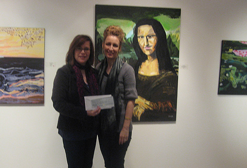 garthhomersociety_donation3 Carollyne Yardley presenting cheque to Bonnie Laird, ArtWorks Program Coordinator at the Karin Koerner Gallery, Garth Homer Society