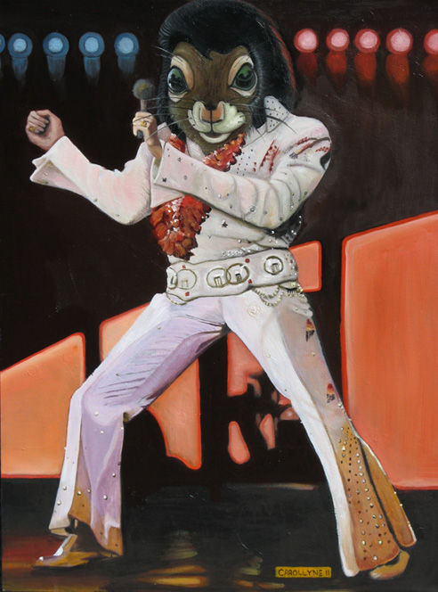 Elvis Squirrel: Dance Aloha Style, 18 X 24, Acrylic and Oil on Canvas
