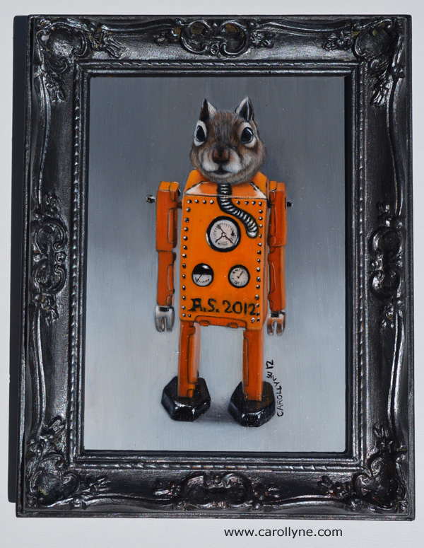 Atomic Robot Squirrel | 2012 | Oil on Board | Carollyne Yardley