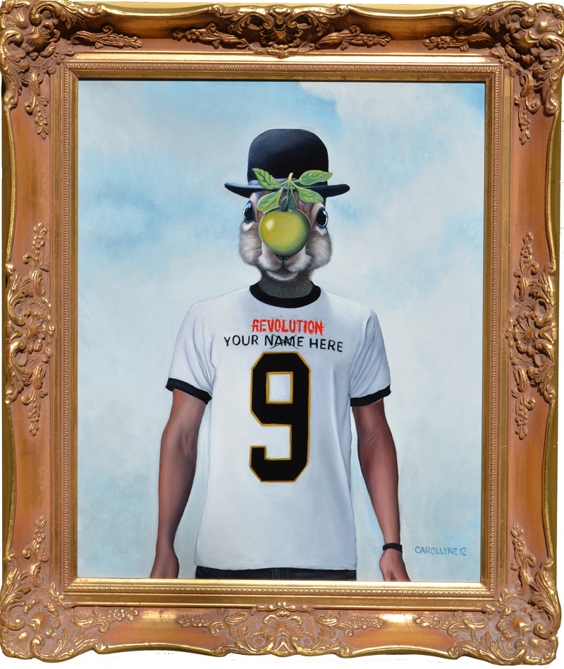 Revolution 9: Squirrel of Man, Oil on Board, 17.5 X 21.5 (after Renee Magritte and John Lennon) with frame