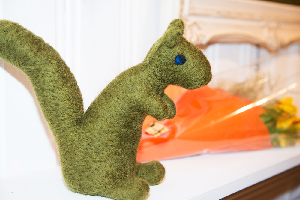 Green Felt Squirrel Doll after Romancing the Squirrel (Tierre Joline production). Photo by Jen Steele
