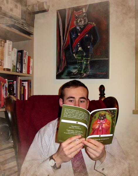 Kieran Wilson reading his book, Imitations of Eternity, St. Gengulphus' Publishing (Art by Carollyne Yardley)