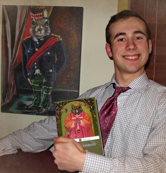 carollyne3 Kieran Wilson with his book, Imitations of Eternity, St. Gengulphus' Publishing (Art by Carollyne Yardley)