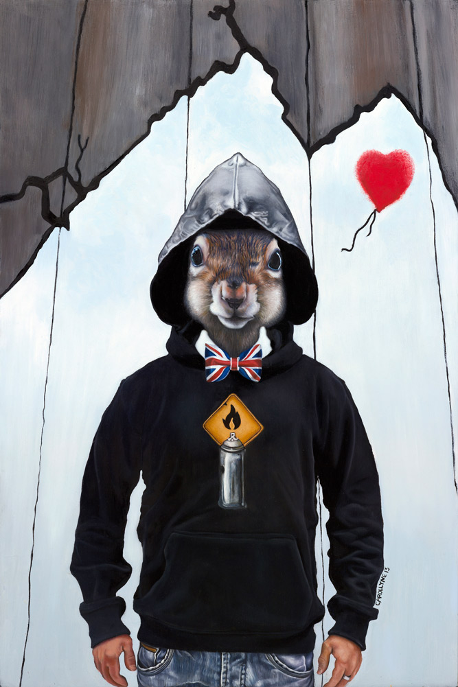Banksy Squirrel, 24 x 35, Oil on Board, Carollyne Yardley, 2013