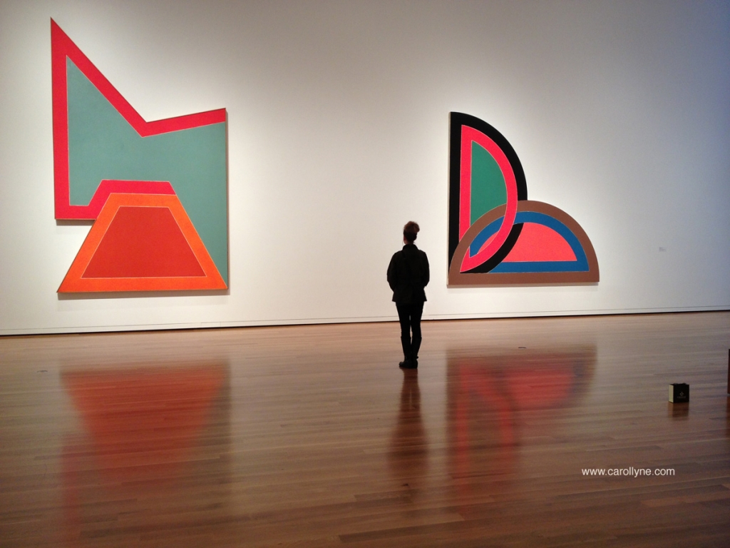 frankstella_seattleartmuseum Wolfeboro III, 1966, Flourescent alkyd paint on canvas + Sabra I, Acrylic on shaped canvas, Frank Stella.