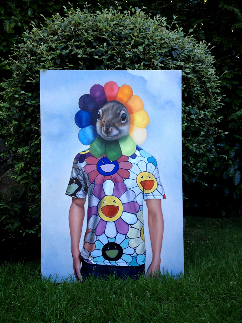 Murakami Squirrel: 24 x 35, Oil on wood, 2013