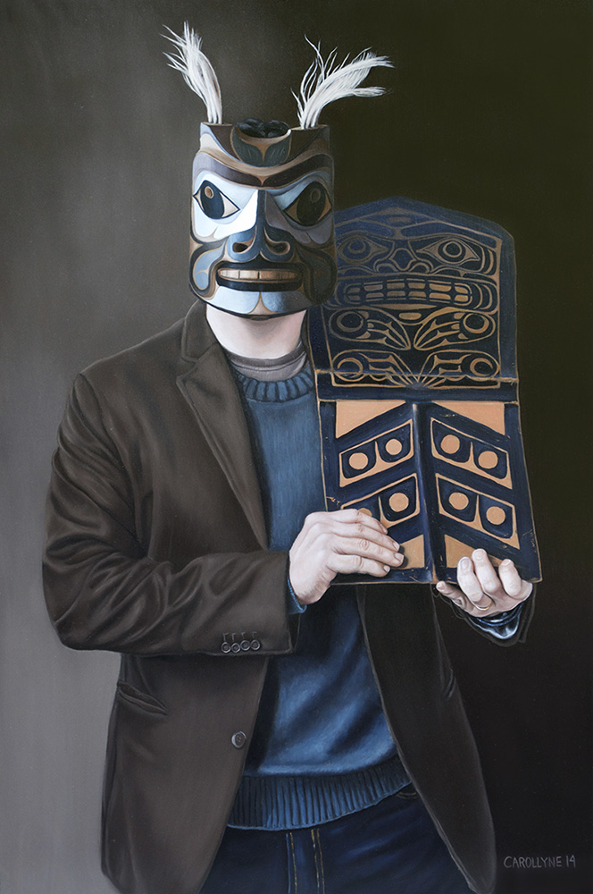 Rande Cook: Squirrel Mask and Chief's Copper, Oil on wood panel, 2014, Carollyne Yardley