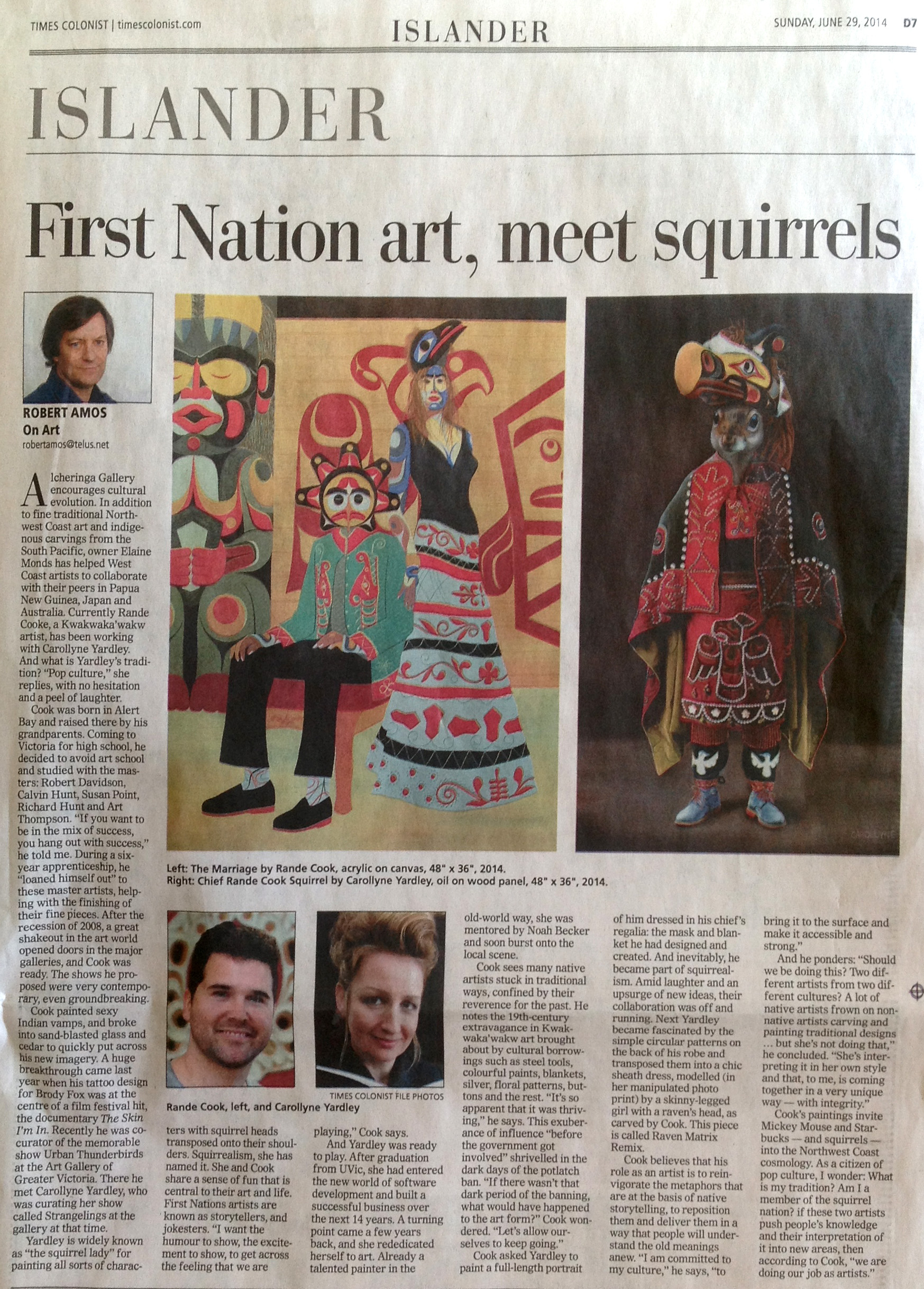 Robert Amos, First Nation art, meet squirrels, Times Colonist, D7, Sunday, June 19, 2014.