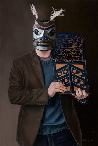 Rande Cook: Squirrel Mask with Chief&apos;s Copper 24"x 36" Oil on panel 2014 SOLD Private Collection 