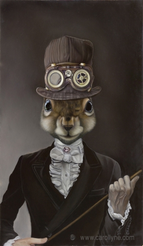 Steam Punk Squirrel 14 X 24 Oil on board 2011. SOLD Private Collection