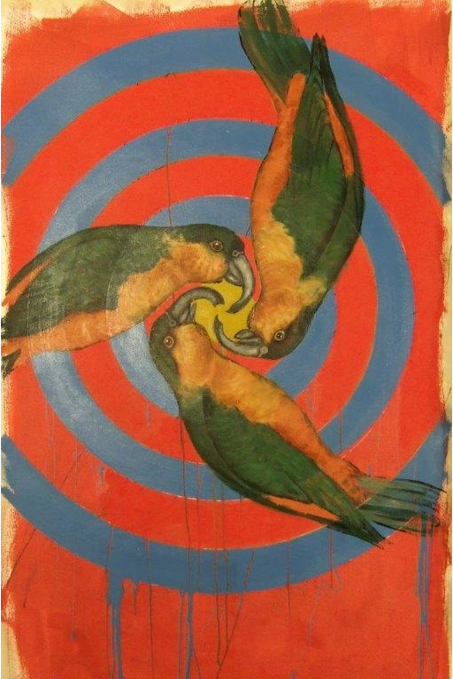 Extinct Bird - Target Series #11 by Rosa Quintana Lillo, mixed media and acrylics on canvas, 36" x 60"