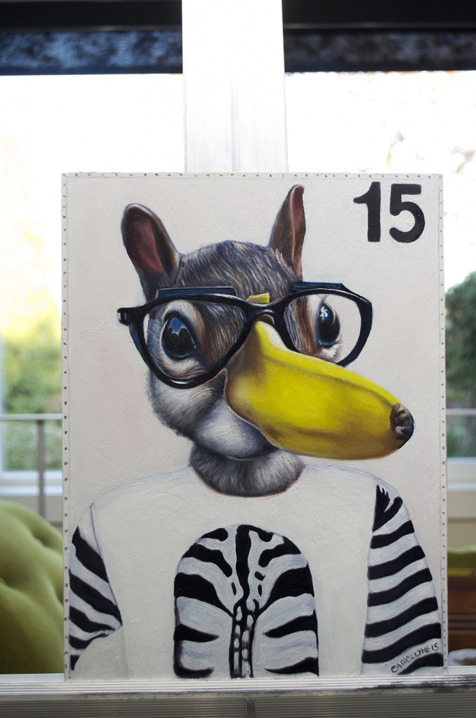 Anna Banana Squirrel (Miniature), 9 x 12 inches, oil on panel, 2015.
