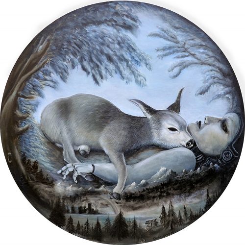 Do You Dream About Me? Oil on canvas, 36" diameter, 2018