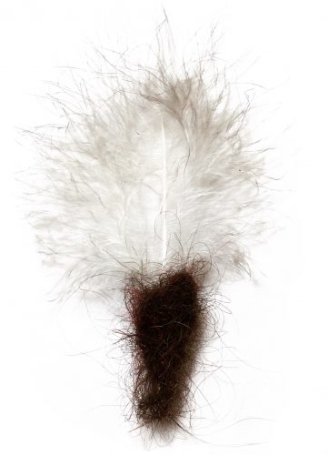 12 from the Park series. Human hair, peacock feather, 5.5″ x 2″, 2019